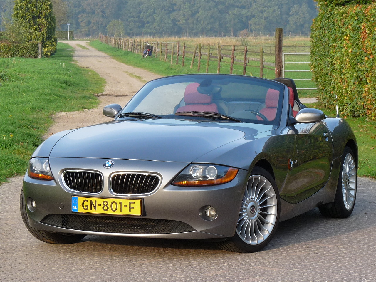 BMW Z4 Sterlinggrau met rood leder, te koop bij BRMS te Gorssel