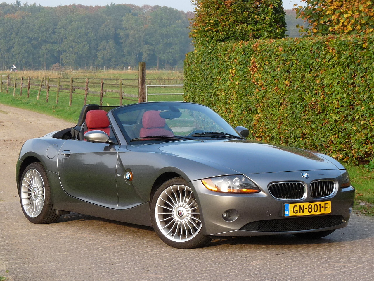 BMW Z4 Sterlinggrau met rood leder, te koop bij BRMS te Gorssel